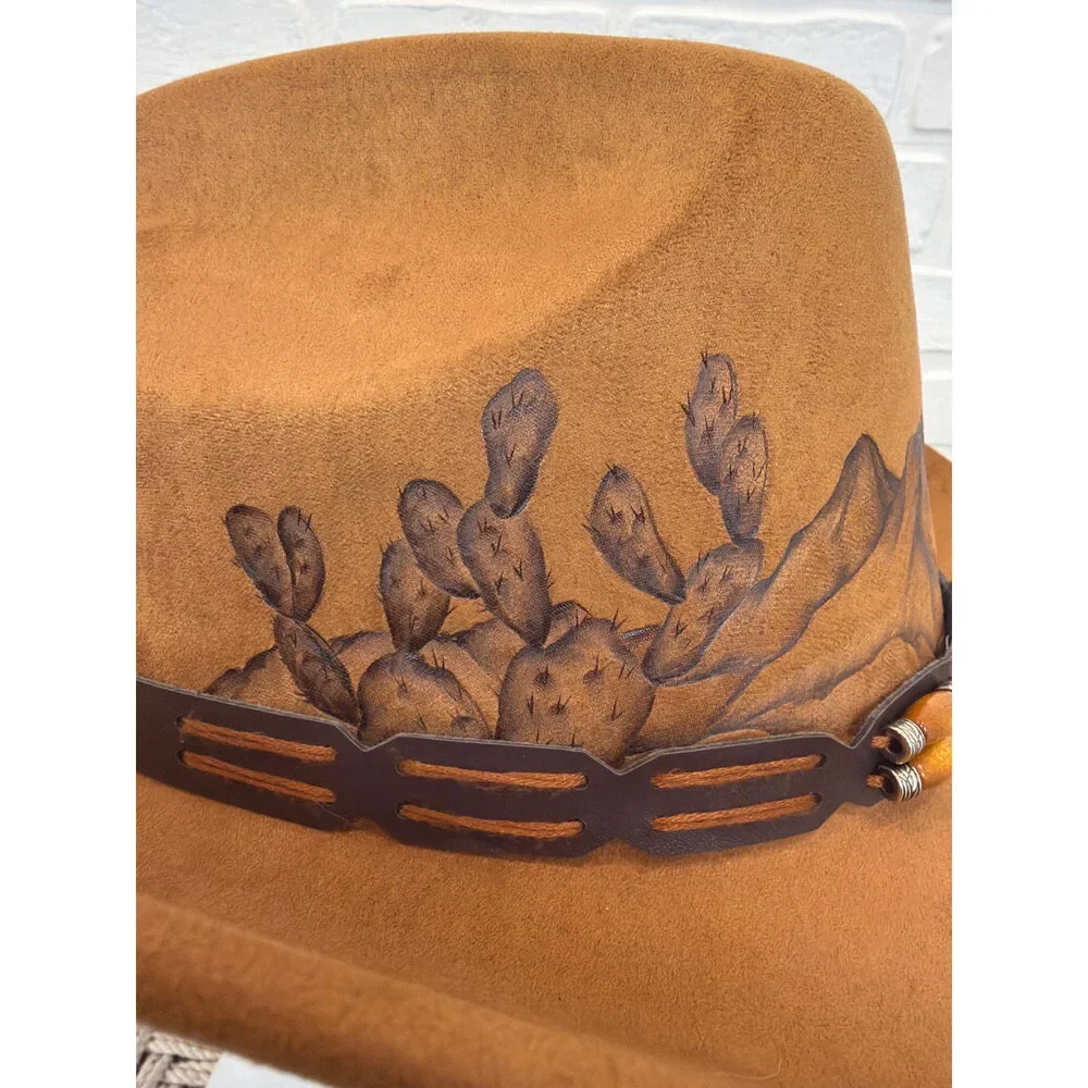 Sun Kissed Fedoras Cowgirl Hat Rust Hand-Painted Desert Western One Size